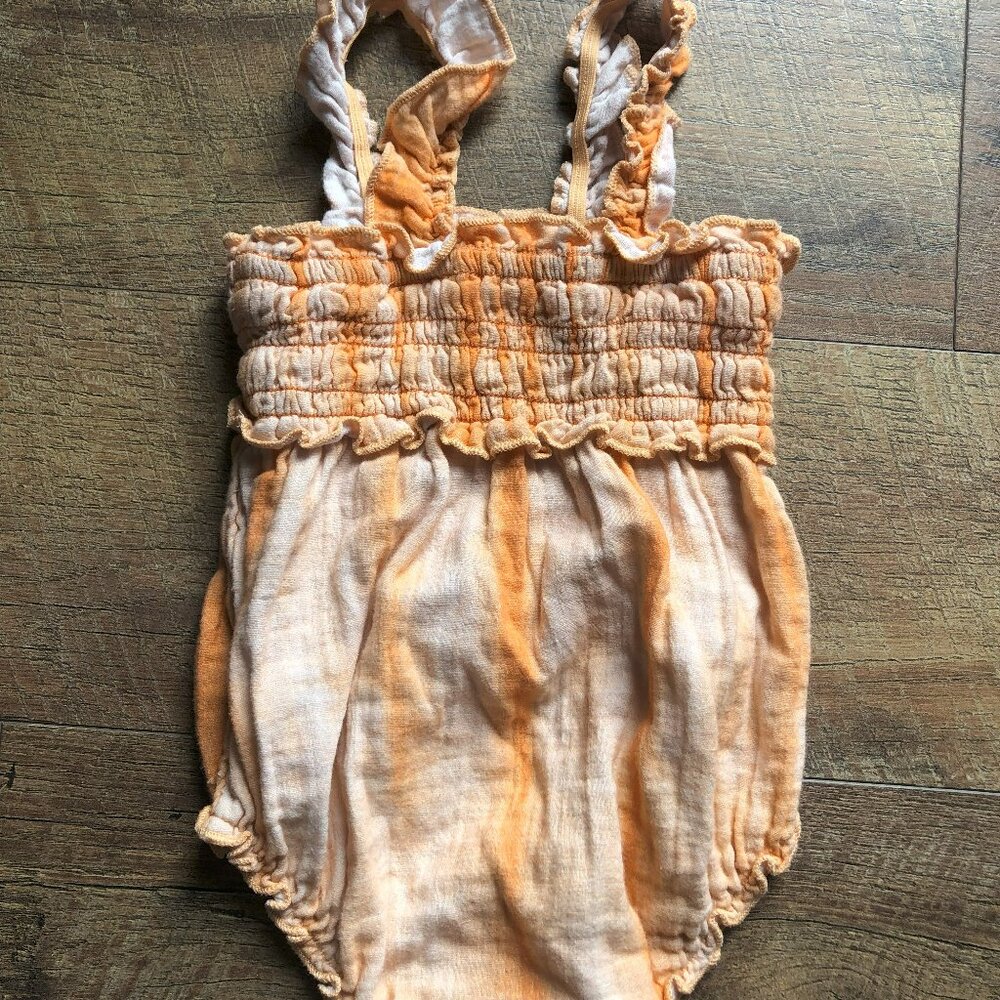 Cat & Jack Baby Girls Orange Tie Dyed Romper elastic straps size 6 to 9 months
